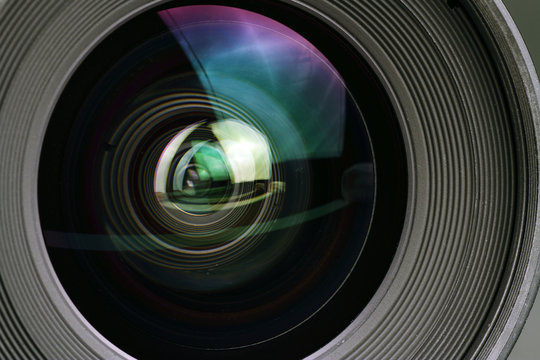 Macro shot of a camera lens with copy space