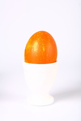 Yellow chicken eggs in egg holder