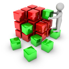 3d man with red and green blocks