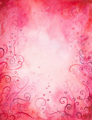Background wit hearts watercolor painted.