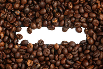 Coffee beans with blank white label in the middle