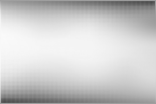 This abstract monochrome background features a halftone pattern of dots that fade from dark gray edges into a smooth, light gray center gradient.
