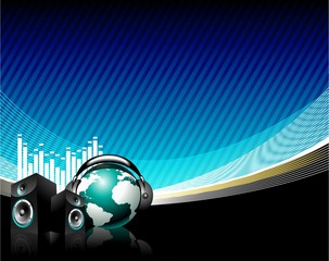 vector music illustration with speaker and globe