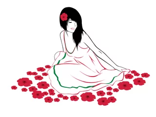 Foto op Plexiglas lente vrouw in rode bloemen © elenabdesign