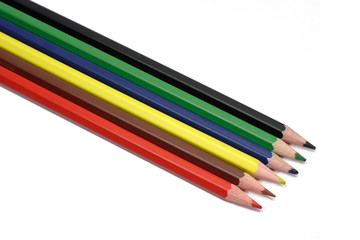 Six color pencils isolated on white