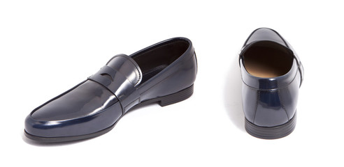 blue glossy leather men shoe