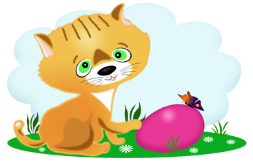 Kitten and an easter egg