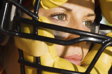 softball player wearing helmet close-up of face