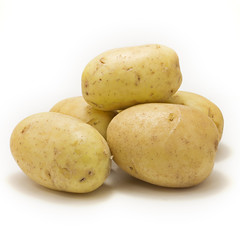 bunch of potatoes on white background