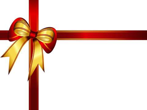 Bright shiny gold red gift bow