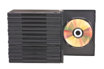 disk and DVD boxes isolated on white background