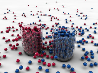 Kugeln im Becher rot blau