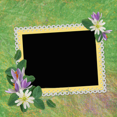 Framework for photo or congratulation with bunch of flowers.