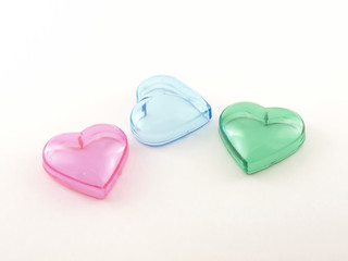 Colored plastic hearts