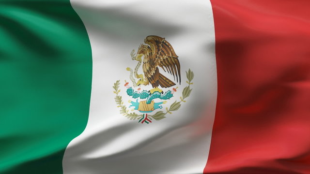 Creased Mexican flag in wind in slow motion