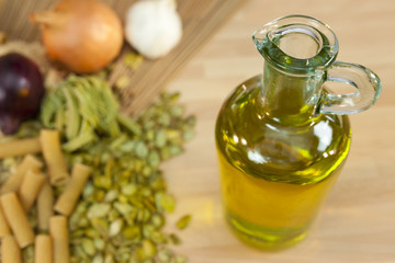 Olive Oil, Pasta, Onions and Garlic