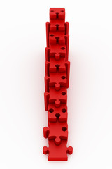 Red Stair formed from pieces of the puzzle - 3d render
