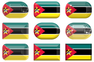 nine glass buttons of the Flag of Mozambique