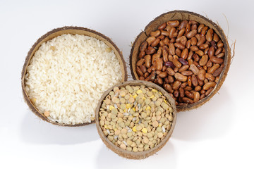 three bowls with beans isolated