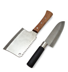 meat cleaver and knife isolated on white background
