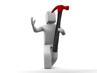 3d man holding hammer