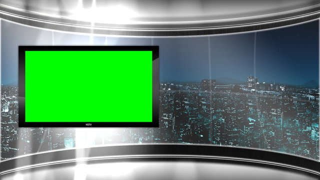 Virtual TV Studio News Set with city background