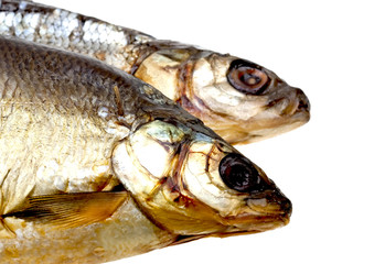 Close-up dried fish isolated on white