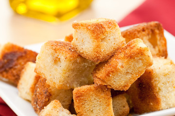 Crunchy delicious homemade sourdough bread croutons