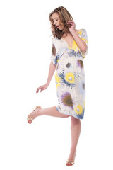 Beautiful emotional girl pose on white