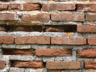 old brickwork with long bricks and mortar