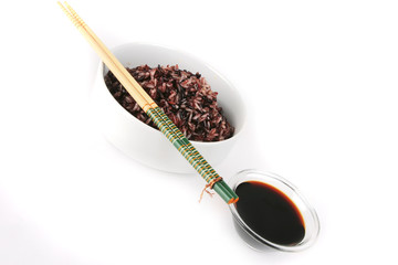 dark mixed rice in white bowl