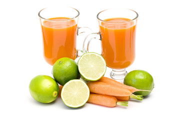 fruits, carrots and fresh juice