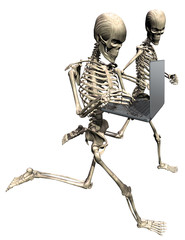 Running skeletons with laptop computer - isolated