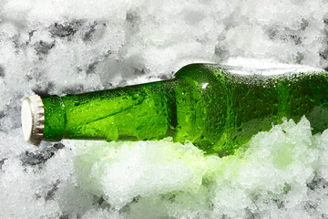 Close up view of the bottle in ice