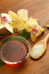 spa bowl of oil massage and bath salts