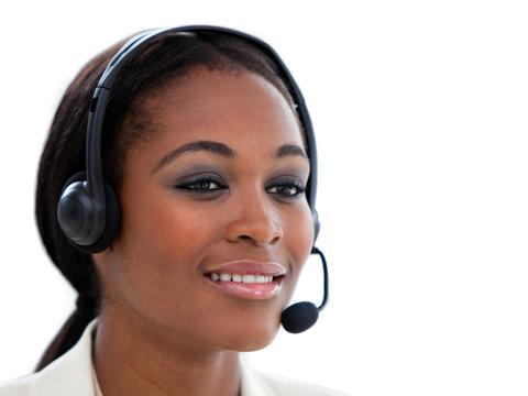 Portrait of an ethnic businesswoman with headset on