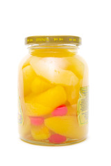 Canned fruit on white backgruond