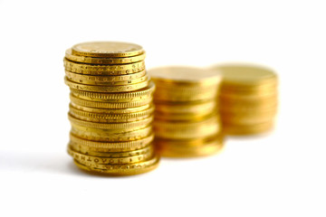 gold coins on the white background