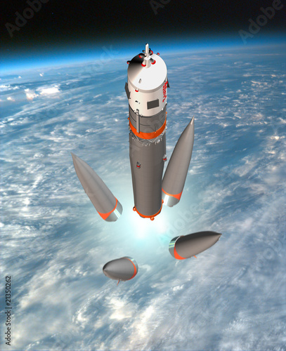"Start einer SOJUS Rakete-Trennung der ersten Stufe" Stockfotos und