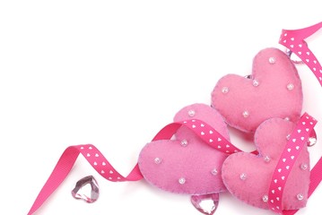 cotton fabric hearts with ribbon