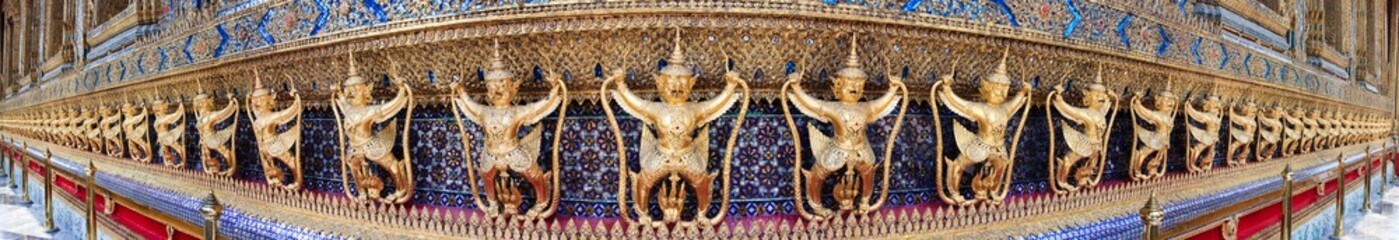 Panorama of golden demon statue temple decoration, Thailand