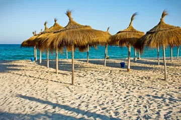 Acrylic prints Tunisia Rows of the sunshade on the beach