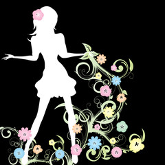 Spring girl  on black background, vector illustration