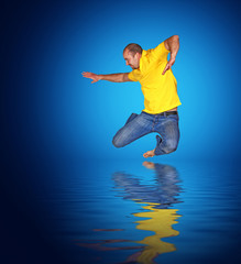 Fototapeta na wymiar man jump on the water