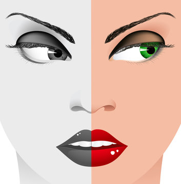 Black and white woman face