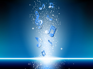 Blue background with music notes and stars
