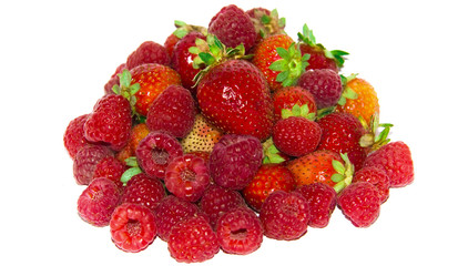 composion of fresh strawberrys and blackberries, isolated on whi