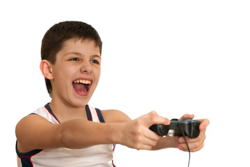 Ardor boy is playing a game with joystick