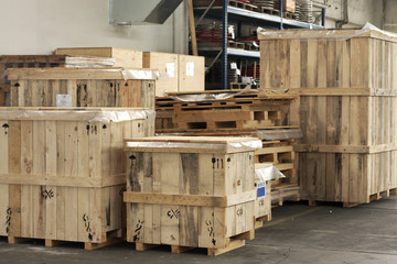 Cargo in big wooden boxes
