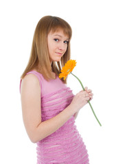 portrait of a l blonde girl with flower
